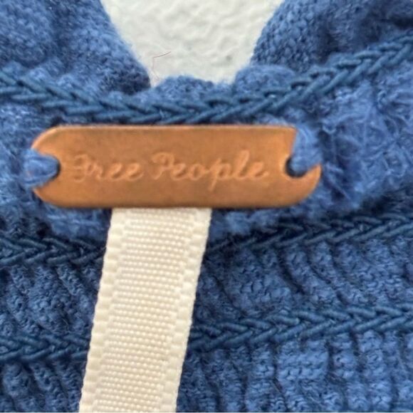 Free People XL Blue Babydoll Cami Top Cotton Linen Blend Embroidered Boho Hippie - Picture 3 of 14